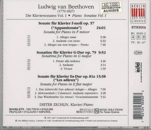 Sonates Pour Piano Appassionata, Les Adieux Zechlin, Piano