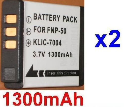 Chargeur + 2 Batteries 1300mAh Pour KODAK KLIC-7004 KLIC7004, Fuji NP-50 NP50, Easyshare V1003 M1033 V1233 V