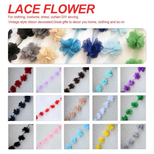 1yard 10 Couleurs Fleur 3d 5cm En Mousseline De Soie Dentelle Ruban D'habillage Tissu Pour Applique Couture Robe De Mariée Décoration Accessoires