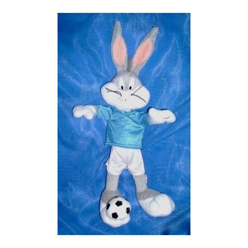 Peluche Bugs Bunny Footballeur En Maillot Bleu  Avec Ballon Au Pied Giocattoli Sicuri Warner Bros30 Cms
