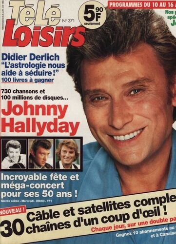 Télé Loisirs / 05-04-1993  N° 371 : Johnny Hallyday (5p) - Claire Chazal (1p) - John Travolta (1p) - Tina Kieffer (1p)