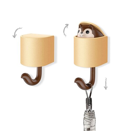 Xm Crochet Mural Écureuil Porte-Serviette Adhésif Crochet Mural Porte-Serviette Porte-Serviette Dessin Animé Mignon Pour La Cuisine De La Maison Parapluie Porte-Serviette Crochet De Rangement Pour Manteau