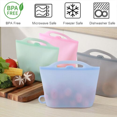 Xm Sac En Silicone Pour Aliments Frais De 1500ml Sac En Silicone Pour Conservation Des Aliments Frais Sac De Congélation Réutilisable Avec Fermeture Éclair Sac Supérieur Étanche Pour Fruits Pour Micro-Ondes