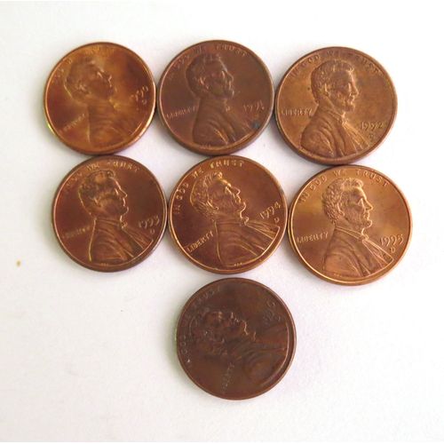 Lot De 7 Pièces De 1 Cent Usa Lincoln Memorial Penny Année 1990 1996 Lettre D Usa_46