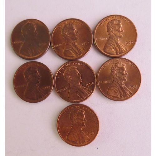 Lot De 7 Pièces De 1 Cent Usa Lincoln Memorial Penny Année 1990 1996 Usa_45