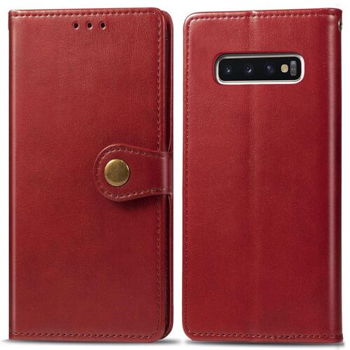 Samsung Galaxy S10 Plus Coque, Saturcase Premium Pu Cuir Flip Fermoir Magnétique Rond Portefeuille Support Protecteur Coque Housse Étui Avec Dragonne Pour Samsung Galaxy S10 Plus (Rouge)