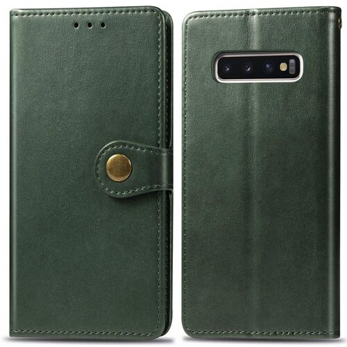 Samsung Galaxy S10 Plus Coque, Saturcase Premium Pu Cuir Flip Fermoir Magnétique Rond Portefeuille Support Protecteur Coque Housse Étui Avec Dragonne Pour Samsung Galaxy S10 Plus (Vert)