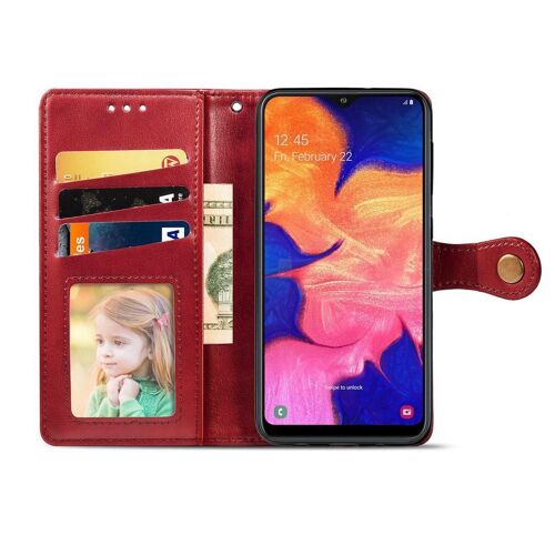 Samsung Galaxy A10 Coque, Saturcase Premium Pu Cuir Flip Fermoir Magnétique Rond Portefeuille Support Protecteur Coque Housse Étui Avec Dragonne Pour Samsung Galaxy A10 (Rouge)