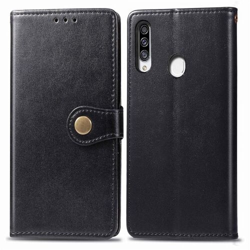 Samsung Galaxy A20s Coque, Saturcase Premium Pu Cuir Flip Fermoir Magnétique Rond Portefeuille Support Protecteur Coque Housse Étui Avec Dragonne Pour Samsung Galaxy A20s (Noir)