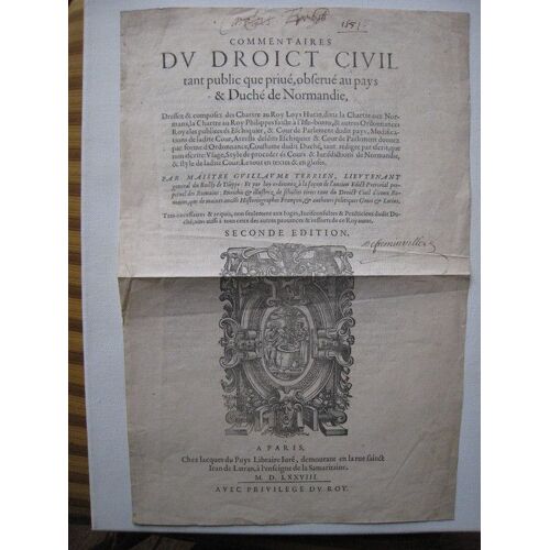 Gravure Sur Premiere Page D Un Livre De 1578