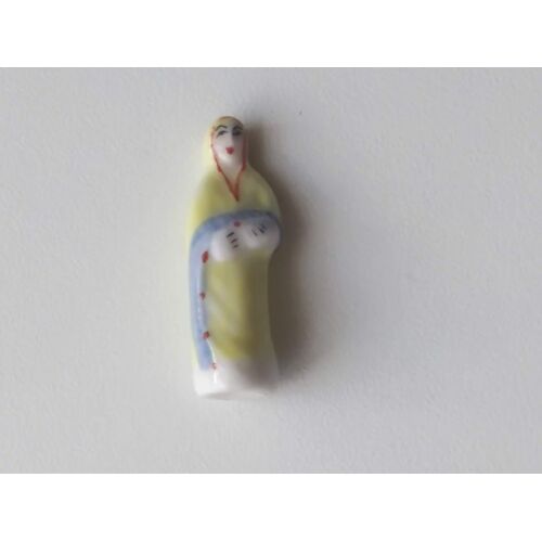 Fève Santon Brillante Porcelaine Femme Longue Robe Jaune