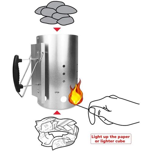 Colonne de combustion plus légère en acier Allume feu cheminée Barbecue HxD: 30 x 19 cm, Grill Starter - Argent