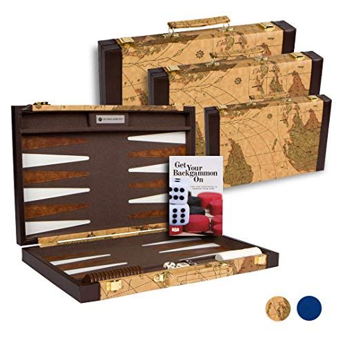 Get The Games Out Top Backgammon Set - Classic Board Game Case - Best Strategy & Tip Guide - Available In Small Medium And Large Sizes (Map Medium)