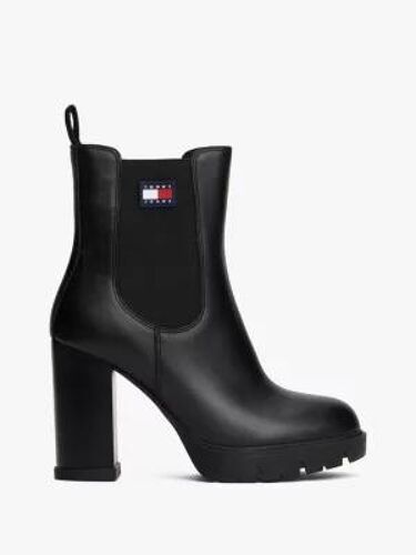 Bottines Chelsea En Cuir Crantées Talon Carré