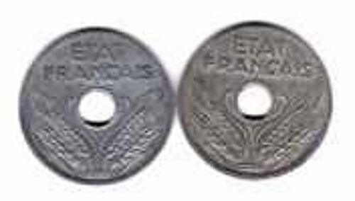 France = Lot De 4 Pièces Différentes De 20 Centimes Type Etat Français En Zinc.