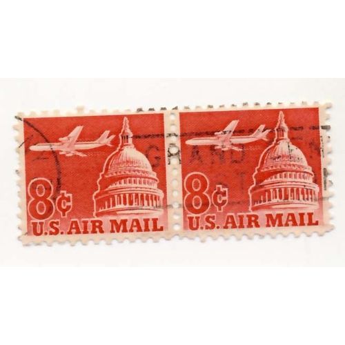 Timbre U S A, Le Capitol Et L'avion, 8 Cents Rouge, Oblitéré