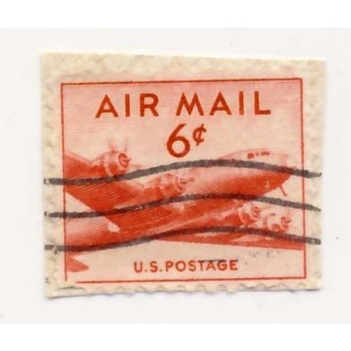 Timbre U S A, Air Mail Rouge Petit Forma, 6 Cents, Oblitéré