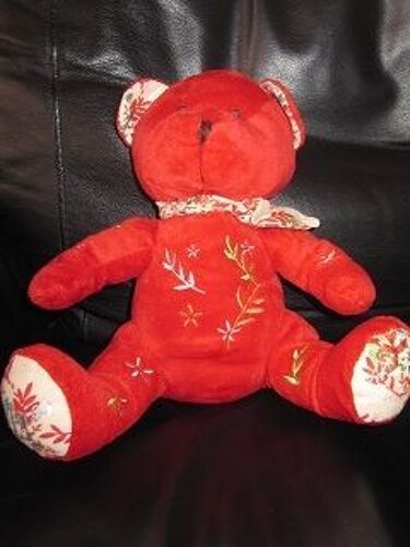 Peluche Ours Nocibé 2006 Ines De La Fressange Rouge Écharpe Fleurs 23cm