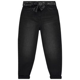 Jean En Denim Coupe Mom Fit Avec Ceinture Foulard Fantaisie Pour Fille - Noir