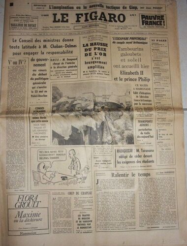 Le Figaroro (Du 18/05/1972)  N° 8607 : Conseil Des Ministres / Prix De L' Or / Elisabeth 2 / Madagascar / Giap / Nixon / Vietnam / Edf / Congés Scolaires / Drogue