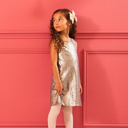 Robe De Fête Sans Manches En Sequins Argentés Pour Fille - Argenté