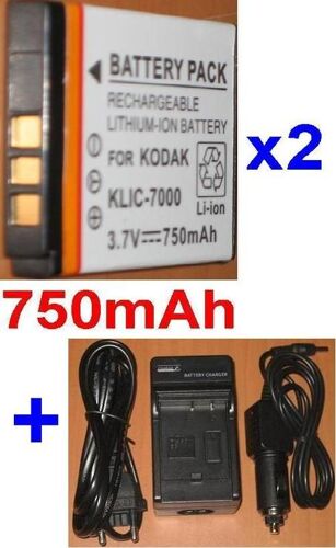 Chargeur + 2 Batteries Pour KODAK KLIC7000 KLIC-7000 EasyShare LS755, EasyShare LS755 Zoom **750mAh*