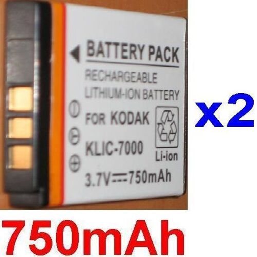 2 Batteries Pour KODAK KLIC7000 KLIC-7000 EasyShare LS755, EasyShare LS755 Zoom **750mAh**