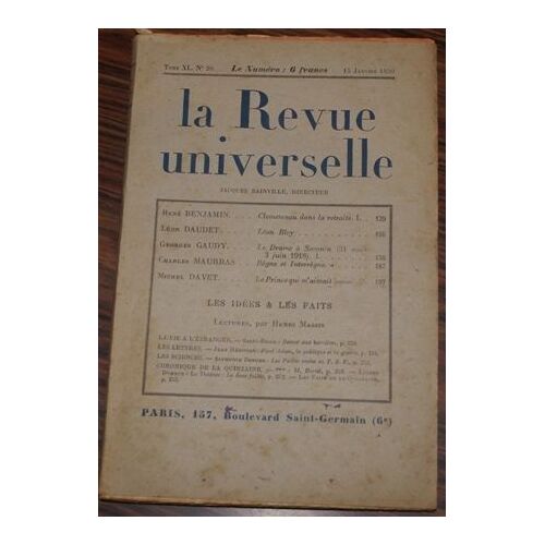 Revue Universelle (La) N° 20 Du 15/01/1934