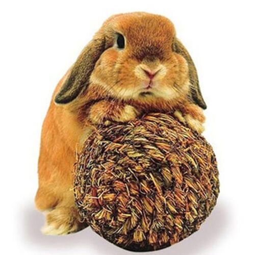 Xm Boule D'herbe Naturelle Jouet À Mâcher Animal De Compagnie Balle Avec Cloche Pour Lapin Hamster Chien