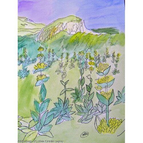 Aquarelle Paysage D'auvergne/Auvergne Landscape/Artiste Cotation Drouot