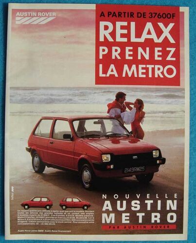 Publicité Papier - Voiture Austin Rover Metro E 3 Portes De 1985