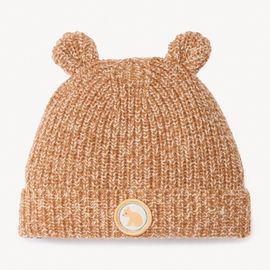 Bonnet Ludique Ourson En Tricot Perlé Pour Bébé - Caramel