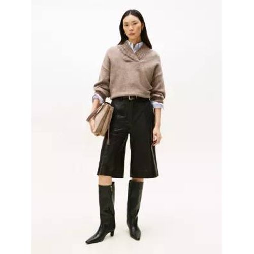 Culotte En Cuir À Jambe Ample Mi-Haute