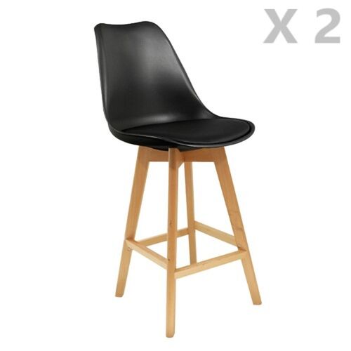 2 Tabourets de bar en bois scandinaves Home Factory - H. 105 cm - Noir