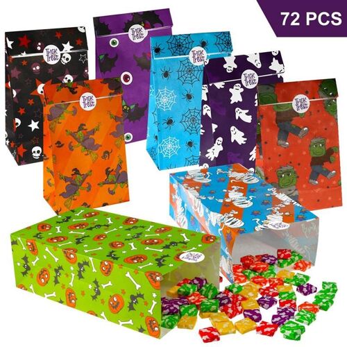 Yy Sacs À Friandises Pour La Fête D'halloween Beaux Sacs Cadeaux Uniques Avec Autocollant Pochette À Bonbons Porte-Sucre Sacs Cadeaux Pour Fête D'anniversaire Et Mariage 72 Pièces