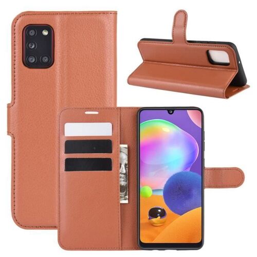 XM Pour Pour Samsung Galaxy A31 Housse Protection Antichocs PU Cuir avec Support et Fentes pour Cartes -marron