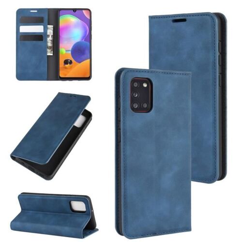 XM Pour Pour Samsung Galaxy A31 Housse de Protection Anti-chocs avec Support Magnetique Rabat Portefeuille Luxe PU Cuir -bleu