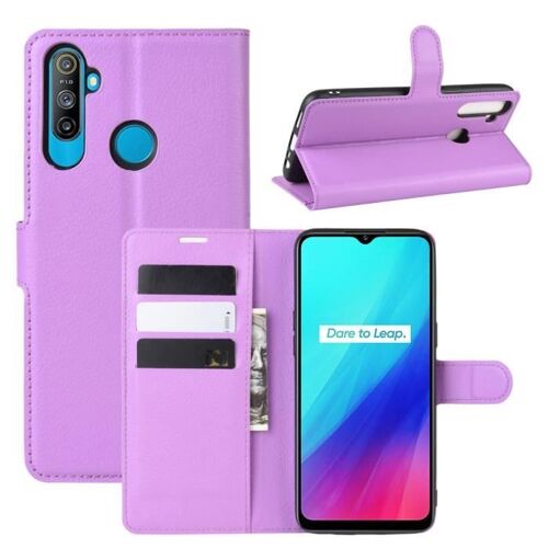 XM Pour Pour Realme 5 Housse Protection Antichocs PU Cuir avec Support et Fentes pour Cartes -violet