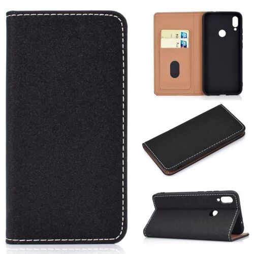 XM Pour Housse Xiaomi Redmi Note 7 - Note 7 Pro Téléphone Protection Pochette Magnétique PU Cuir Paillette -Noir