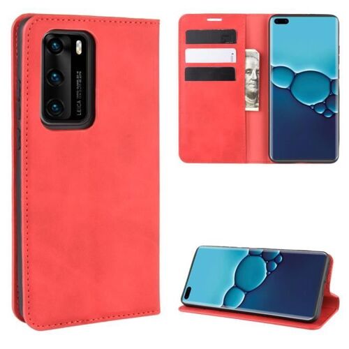 XM Pour Pour Huawei P40 Housse de Protection Anti-chocs avec Support Magnetique Rabat Portefeuille Luxe PU Cuir -rouge