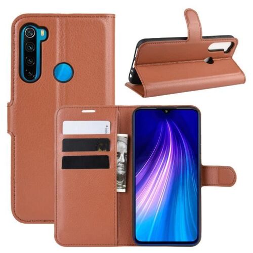 XM Pour Housse Xiaomi Redmi Note 8 Coque Nouvelle Étui Protection Antichocs avec Support Pochette Simple PU Cuir -Marron