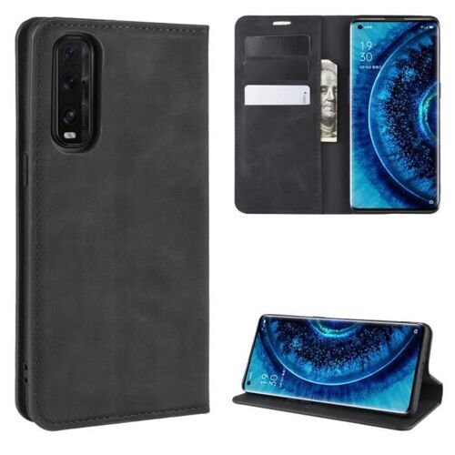 XM Pour Pour Oppo Find X2 Housse de Protection Anti-chocs avec Support Magnetique Rabat Portefeuille Luxe PU Cuir -noir