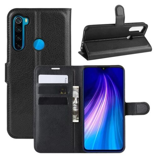 XM Pour Housse Xiaomi Redmi Note 8 Coque Nouvelle Étui Protection Antichocs avec Support Pochette Simple PU Cuir -Noir