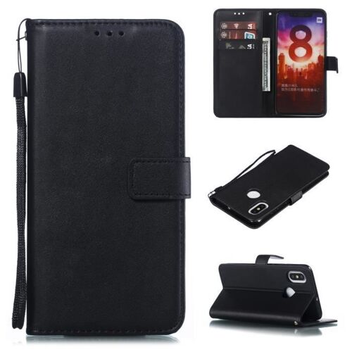 Xm Pour Coque Xiaomi Mi 8 - Avec Support & Antichoc Protection Pu Cuir Portefeuille Housse Xiaomi Mi 8 (6.21") 2018 -Noir