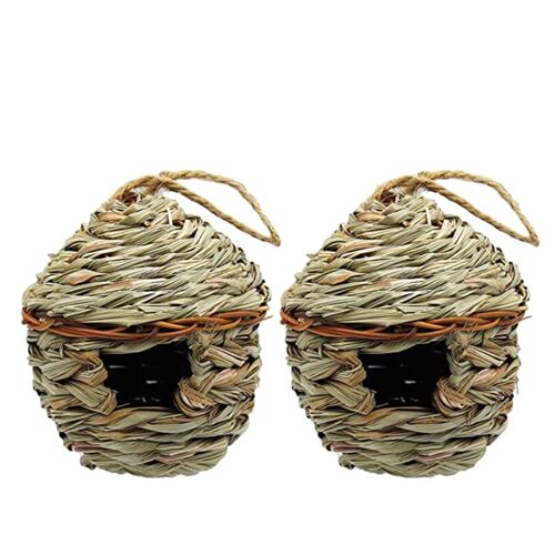 Xm Paquet De 2 Huttes D'oiseaux En Herbe Lieu De Repos Confortable Pour Les Oiseaux Fournit Un Abri Contre Le Froid Nid De Maisons D'oiseaux Tissé À La Main