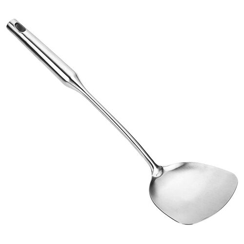 Promotion! Wok Spatule En Acier Inoxydable, Large Spatule À Tourner Avec Creux Long Manche Résistant À La Chaleur Ustensiles Wok, Argent