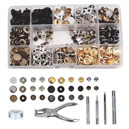 Xm Kit De Attaches À Pression 120 Pièces 20 Pièces Boutons À Rivet À Double Capuchon + 6 Pièces Outils De Fixation Bricolage Outil Artisanal Pour Le Cuir Vêtements Portefeuille Etc
