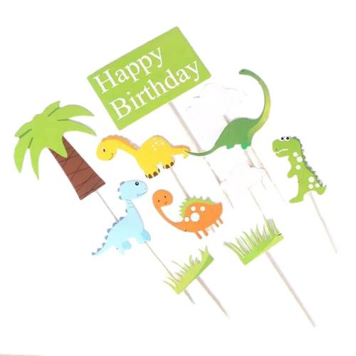 Xm 11 Pièces Mignon Dinosaure Gâteau Topper Cocotier Anniversaire Gâteau Décoration Vert Herbe Enfants Fête Fournitures Gâteau Accessoires