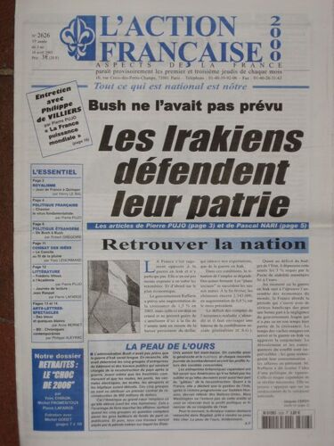 L'action Française 2000 (Aspects De La France)  N° 2626 : Bush Ne L'avait Pas Prévu : Les Irakiens Défendent Leur Patrie