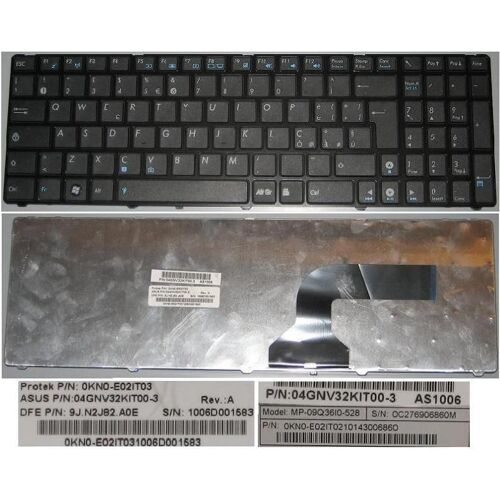 Clavier Qwerty Italien / Italian Pour ASUS G60 G73 G60J G60JX G60V G60VX, N61 N61V N61VG N61W N61J X61SL N71V NOLID Series, Noir / Black,  Model: MP-09Q3610-528, P/N: 9J.N2J82.A0E, 04GNV32KIT00-3.